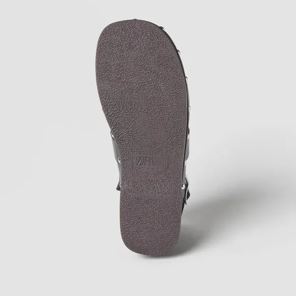 ZARA STUDDED BUCKLED LEATHER CLOGS