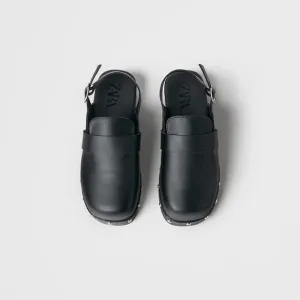 ZARA STUDDED BUCKLED LEATHER CLOGS