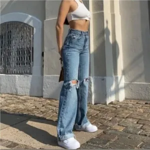 Zara Super High Rise Rigid Straight Leg Denim Jeans Women’s Size