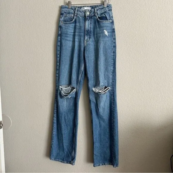 Zara Super High Rise Rigid Straight Leg Denim Jeans Women’s Size