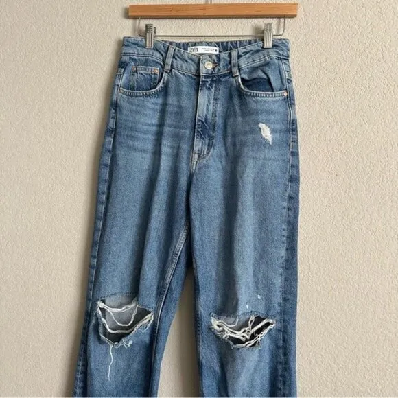 Zara Super High Rise Rigid Straight Leg Denim Jeans Women’s Size